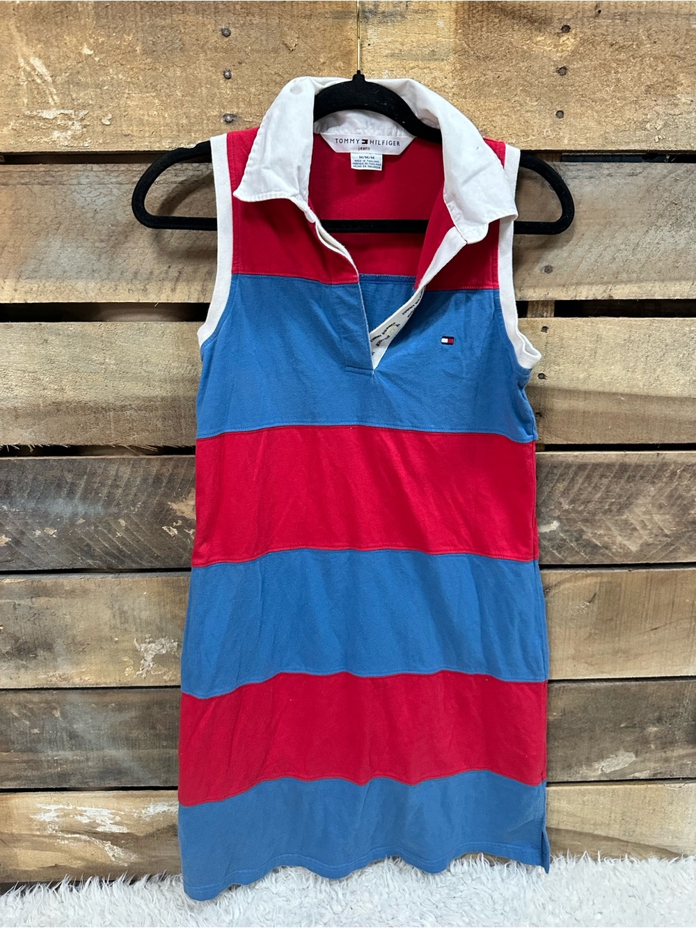 Vintage Tommy Hilfiger Red and Blue Striped Sleeveless Polo Dress